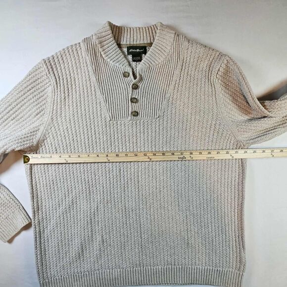 Vintage Eddie Bauer Mens XL Chunky Ribbed Knit Henley Sweater Oatmeal Brown - Picture 5 of 11